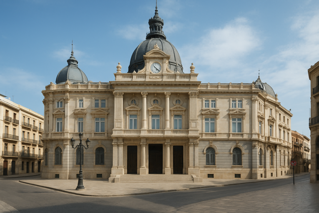 Cómo evitar multas por alquiler turístico en Mazarrón y Cartagena – Intro – fachada del ayuntamiento de Cartagena vista desde la calle, esti