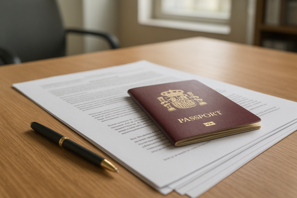 Sucesiones internacionales: qué debe saber un extranjero que hereda en la Región de Murcia – Intro – mesa con papeles notariales y pasaporte